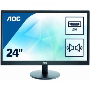 AOC e2470Swda 24 Inch Multimedia Monitor, 60Hz, 5Ms, Speakers Full HD VGA / DVI-D