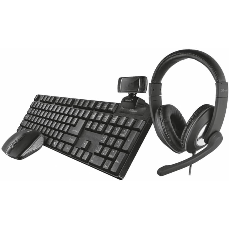 [NEW]Trust Qoby 4-in-1 Home Office Bundle – Keyboard, Mouse, Webcam, Headset with Mic